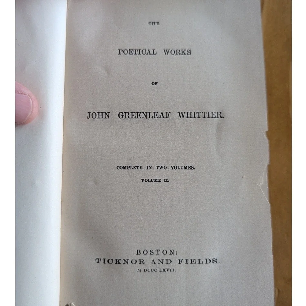 John Greenleaf Whittier Poetical Works Volume II 1857 Leather Bound Antique Book